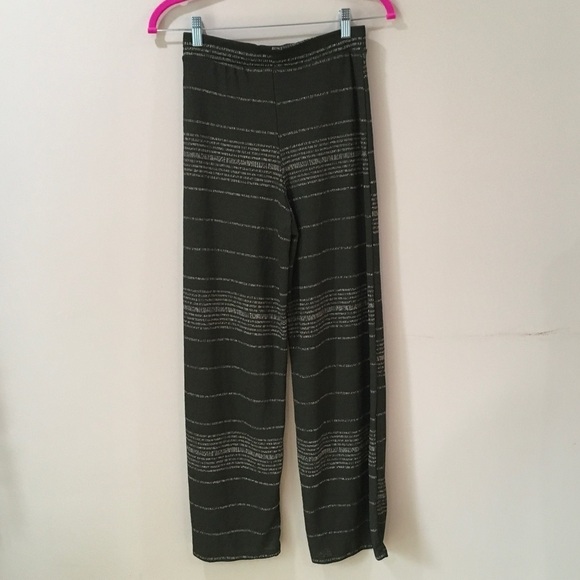 Zara Basic Wide Legged Pants Size Small 4 Olive Green w/S stripes Sheer - Picture 4 of 5